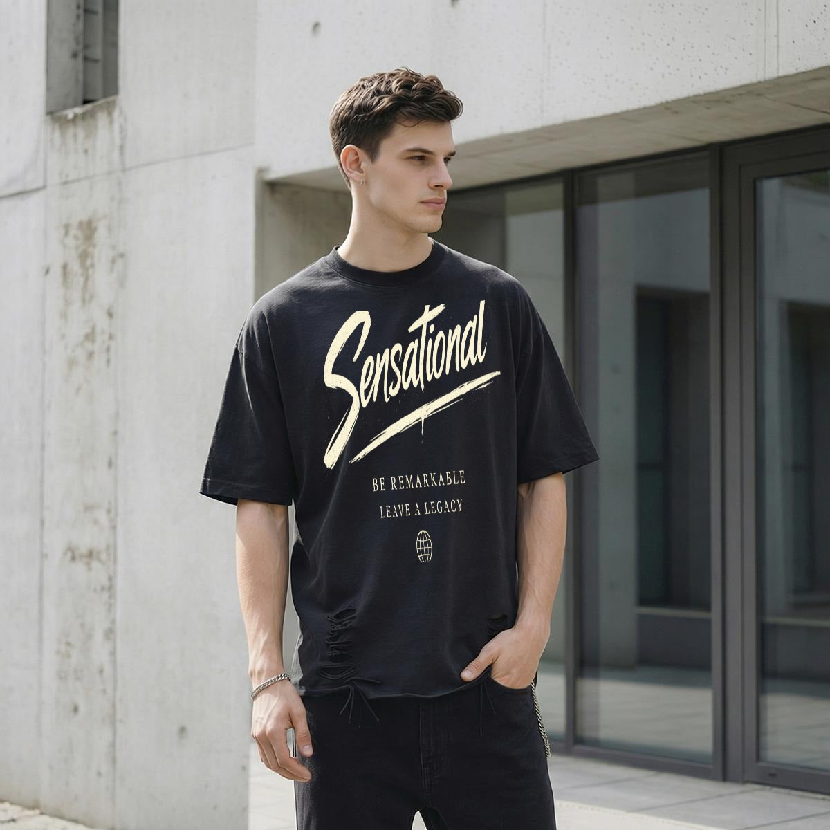Men’s Distressed Washed Oversized T-Shirt|270GSM DTF